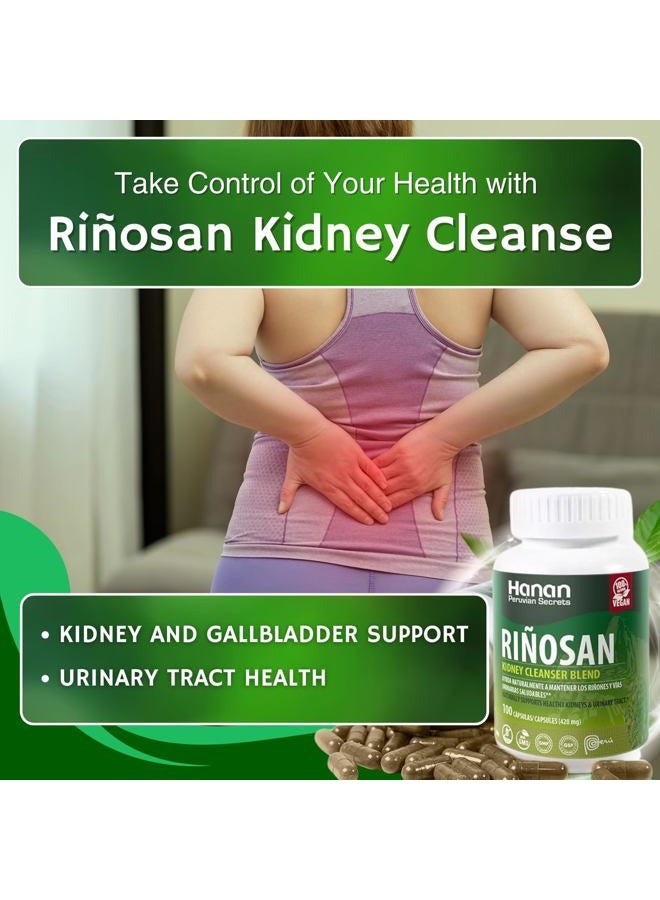 Hanan Riñosan Kidney Cleanse Detox & Repair - 100 Capsules of Chanca Piedra, Horsetail, Cat's Claw, Stone Breaker Herbal Supplement - UNA de Gato, Cola de Caballo from Peru - Image 3