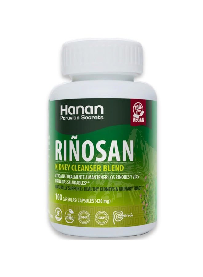 Hanan Riñosan Kidney Cleanse Detox & Repair - 100 Capsules of Chanca Piedra, Horsetail, Cat's Claw, Stone Breaker Herbal Supplement - UNA de Gato, Cola de Caballo from Peru - Image 1