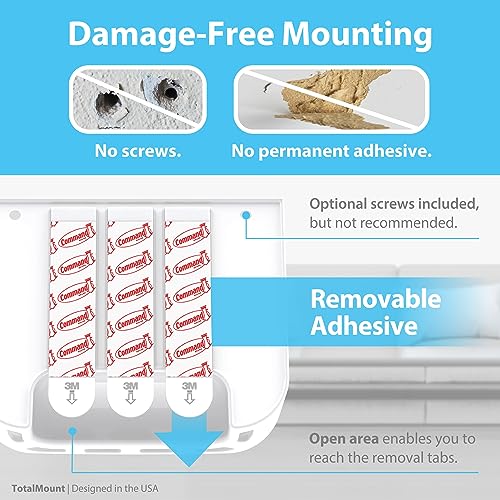 TotalMount Hole-Free Remote Holder – Eliminates Need to Drill Holes in Your Wall (for 2 or 3 Remote Controls – White – Quantity 1) - Image 4