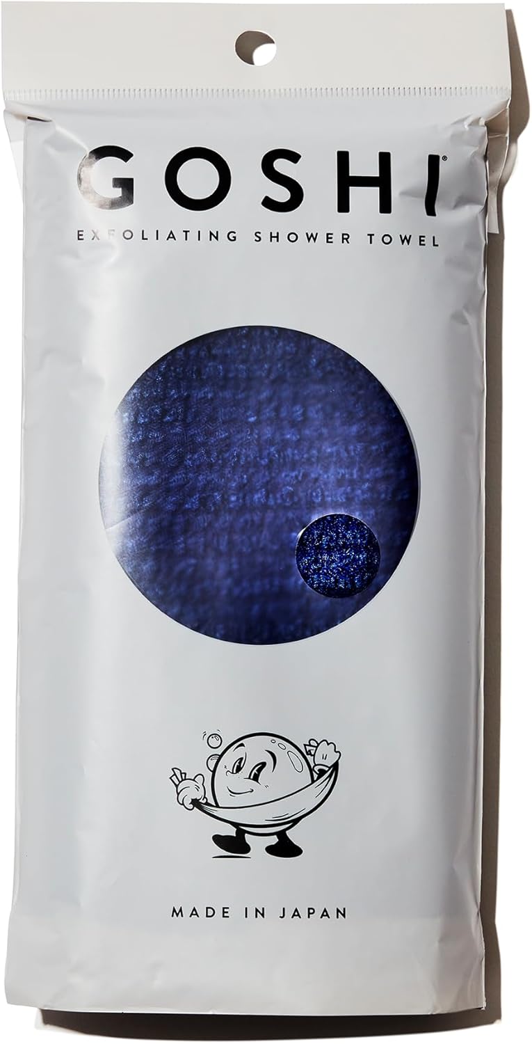 GOSHI Exfoliating Shower Towel - Rip-Resistant Exfoliating Washcloth for All Skin Types - Indigo Blue - Made in Japan - Image 1