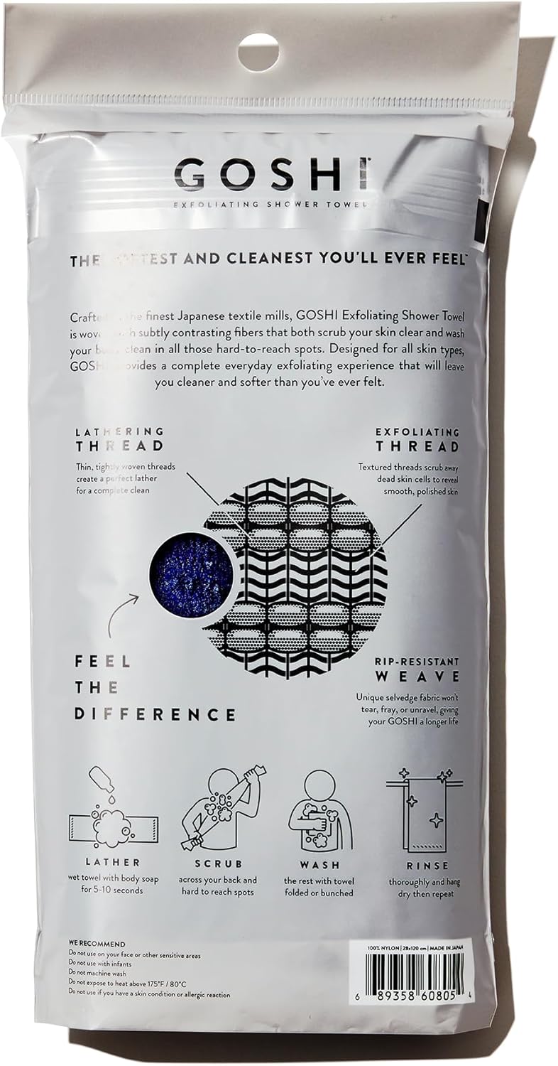 GOSHI Exfoliating Shower Towel - Rip-Resistant Exfoliating Washcloth for All Skin Types - Indigo Blue - Made in Japan - Image 2