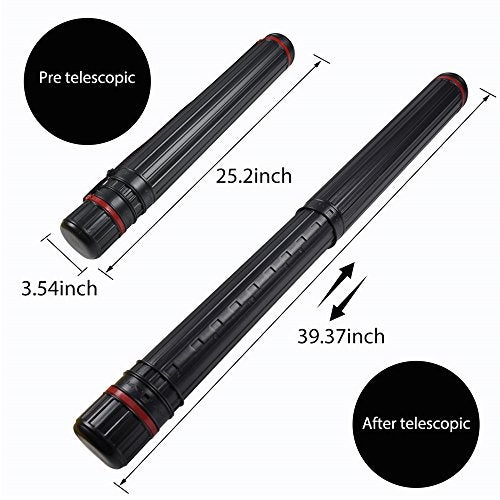 DEWEL Drawing Tube Blueprint Case Telescoping Art Tube Large Plastic Black Storage Tube Expands from 25 to 40 Inches Plastic Waterproof and Light Resistant Poster Tube with Strap - Image 2
