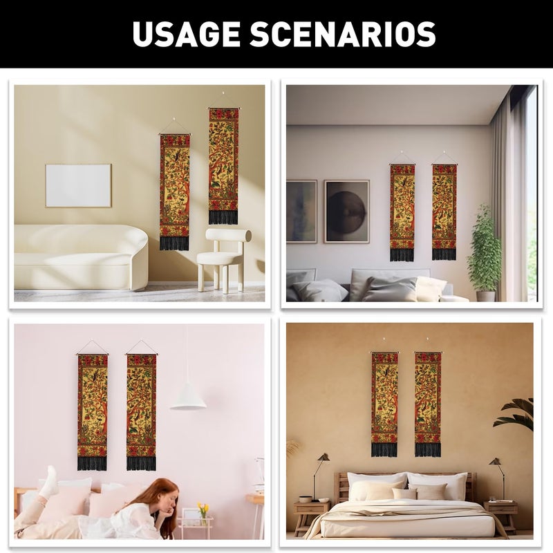 PLIGREAT 2 Pack Vintage Folk Wall Tapestry, Red Tree of Life Wall Hanging with Tassels Retro Tree Vertical Tapestry for Bedroom Living Room Home Decorations, 52 x 13 Inch - Image 5