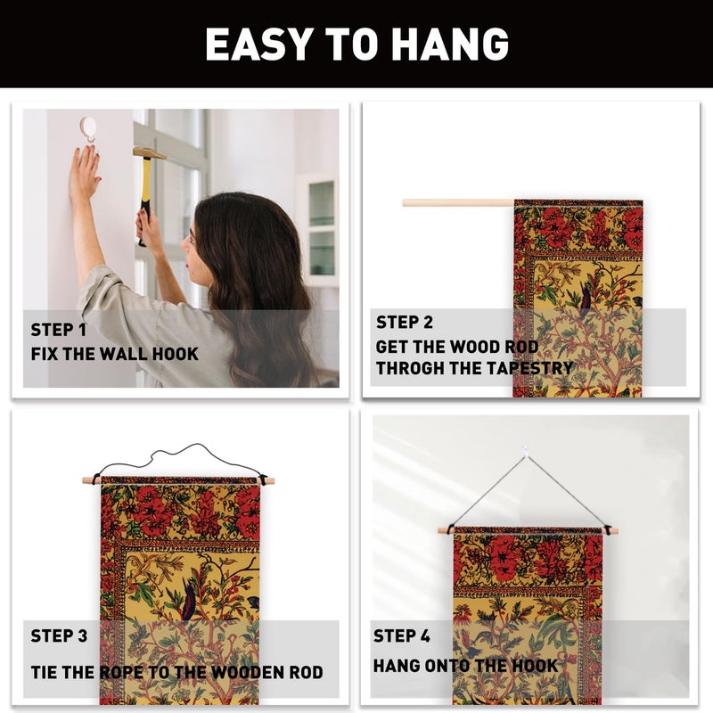 PLIGREAT 2 Pack Vintage Folk Wall Tapestry, Red Tree of Life Wall Hanging with Tassels Retro Tree Vertical Tapestry for Bedroom Living Room Home Decorations, 52 x 13 Inch - Image 4