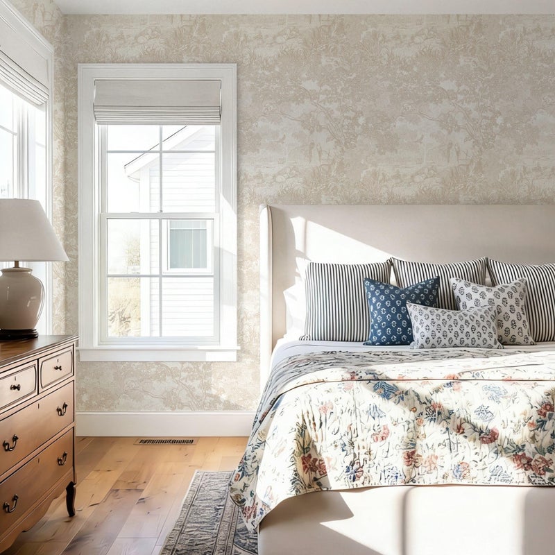 Ismoon Vintage Wallpaper Peel and Stick Beige Neutral Wallpaper 17.3in x6.56ft Forest Animals Contact Paper for Bedroom Thicken Waterproof Self-Adhesive Wall Paper Removable Renter Friendly Vinyl - Image 5