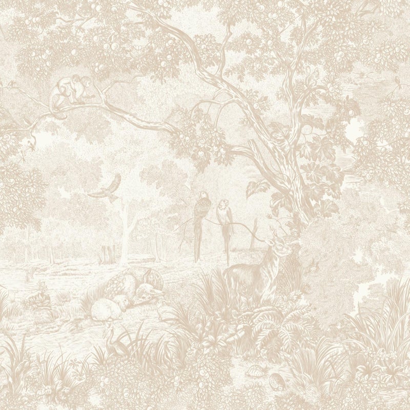 Ismoon Vintage Wallpaper Peel and Stick Beige Neutral Wallpaper 17.3in x6.56ft Forest Animals Contact Paper for Bedroom Thicken Waterproof Self-Adhesive Wall Paper Removable Renter Friendly Vinyl - Image 1