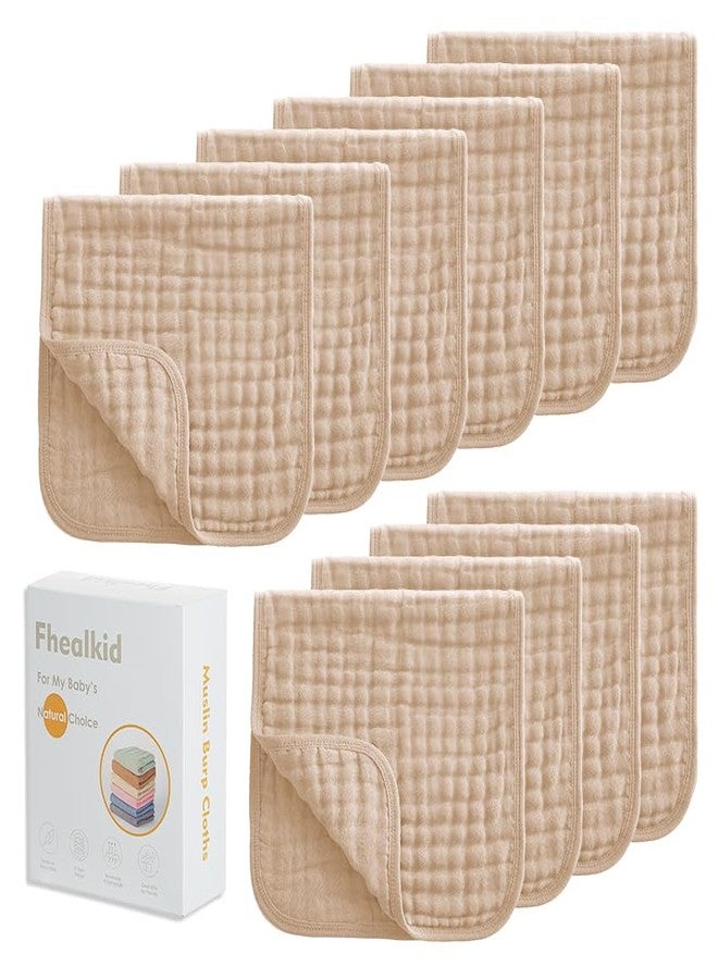 Fhealkid Muslin Burp Cloths Sets Newborn Baby Boy Essentials Must Haves 100% Cotton 10 Pack 20" X 10",6-Layer Baby Bibs & Burp Cloths for Baby Drool and Messes - Soft (APRICOT11, 10 - Pack 20"X10") - Image 1
