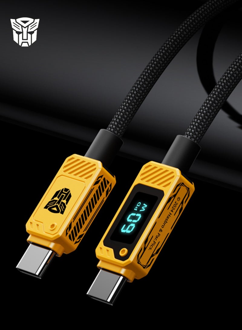 TRANSFORMERS TF-A18 60W PD C-C Charging Cable, Zinc Alloy & TPE Material, 1 Meter with Ice Blue Display, Durable - Yellow - Image 5