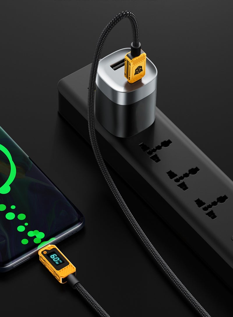 TRANSFORMERS TF-A18 60W PD C-C Charging Cable, Zinc Alloy & TPE Material, 1 Meter with Ice Blue Display, Durable - Yellow - Image 4