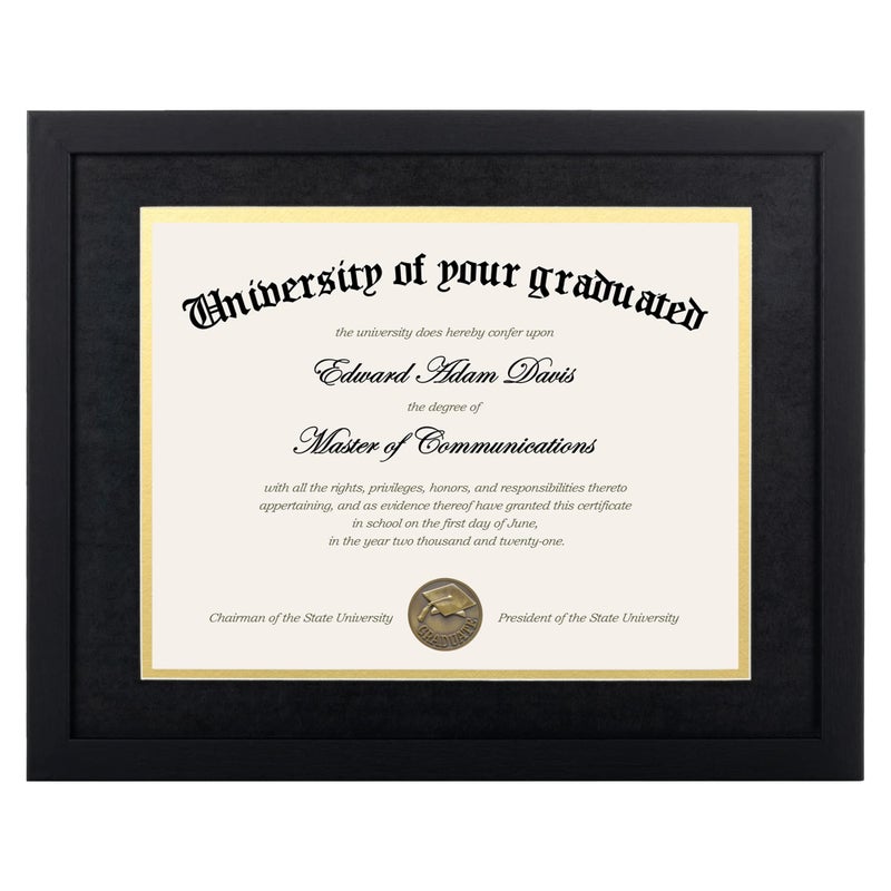 upsimples upsimples 11x14 Diploma Frame Certificate Degree Document Frame with High Definition Glass 85 x 11 with mat for Wall and Tabletop Black Double Mat 1 Pack 