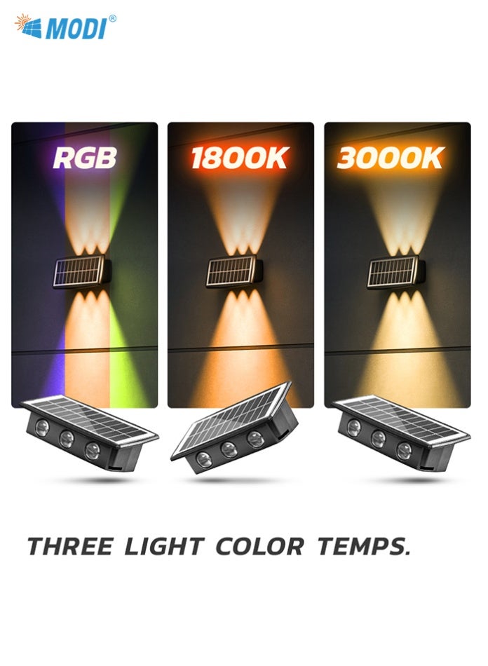 مودي مصباح جداري يعمل بالطاقة الشمسية، مقاس 205.5×98×60.5 مم، لون كهرماني دافئ 1800 كلفن / أبيض دافئ 3000 كلفن / مصباح جداري LED متغير الألوان RGB | مصباح جداري يعمل بالطاقة الشمسية، مقاوم للماء IP65، مناسب للحدائق والسياج والفناء | بطارية مُحسّنة 2000 مللي أمبير/ساعة، وإضاءة ديكورية طويلة الأمد - Image 5