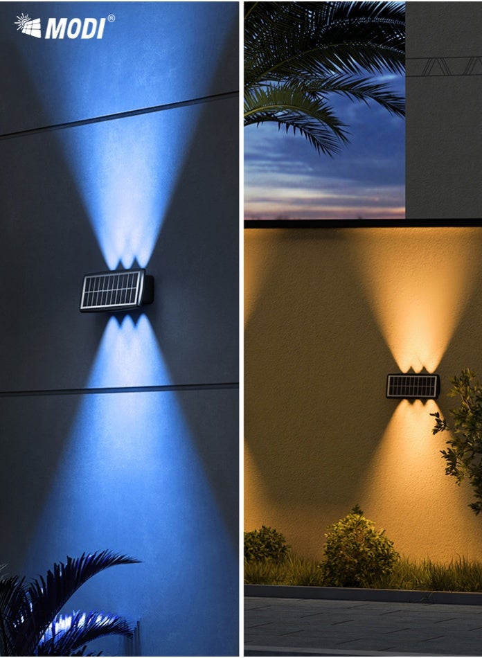 مودي مصباح جداري يعمل بالطاقة الشمسية، مقاس 205.5×98×60.5 مم، لون كهرماني دافئ 1800 كلفن / أبيض دافئ 3000 كلفن / مصباح جداري LED متغير الألوان RGB | مصباح جداري يعمل بالطاقة الشمسية، مقاوم للماء IP65، مناسب للحدائق والسياج والفناء | بطارية مُحسّنة 2000 مللي أمبير/ساعة، وإضاءة ديكورية طويلة الأمد - Image 3