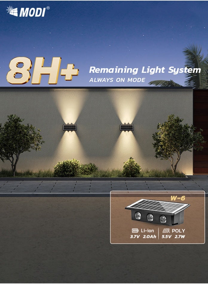 مودي مصباح جداري يعمل بالطاقة الشمسية، مقاس 205.5×98×60.5 مم، لون كهرماني دافئ 1800 كلفن / أبيض دافئ 3000 كلفن / مصباح جداري LED متغير الألوان RGB | مصباح جداري يعمل بالطاقة الشمسية، مقاوم للماء IP65، مناسب للحدائق والسياج والفناء | بطارية مُحسّنة 2000 مللي أمبير/ساعة، وإضاءة ديكورية طويلة الأمد - Image 4