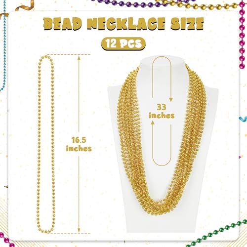Huskein 12 PCS Mardi Gras Beads 33 Gold Beads Necklaces Mardi Gras Beaded Accessories Parade Throws Accessory Set Gold Beads for Wedding Carnival St Patricks Party Favors Supplies - Image 5