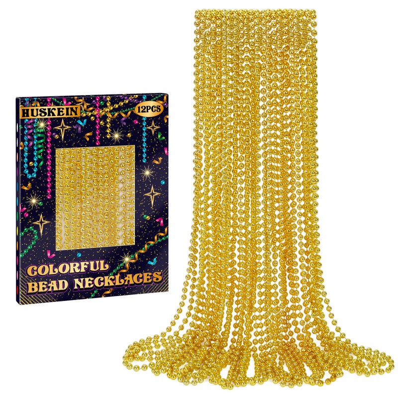 Huskein 12 PCS Mardi Gras Beads 33 Gold Beads Necklaces Mardi Gras Beaded Accessories Parade Throws Accessory Set Gold Beads for Wedding Carnival St Patricks Party Favors Supplies - Image 3