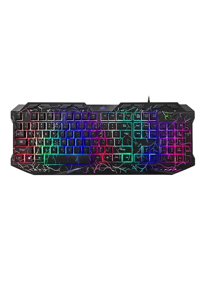 زيوس كيبورد جيمنج سلكي زيوس K002 بإضاءة LED مقاومة للماء متعددة الوسائط واجهة توصيل USB اسود - Image 2