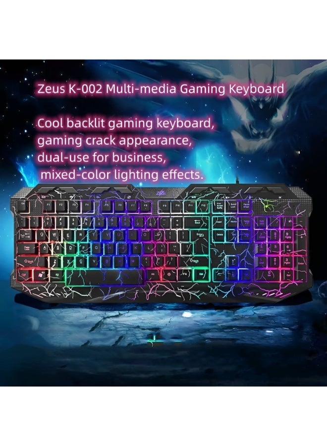 زيوس كيبورد جيمنج سلكي زيوس K002 بإضاءة LED مقاومة للماء متعددة الوسائط واجهة توصيل USB اسود - Image 4