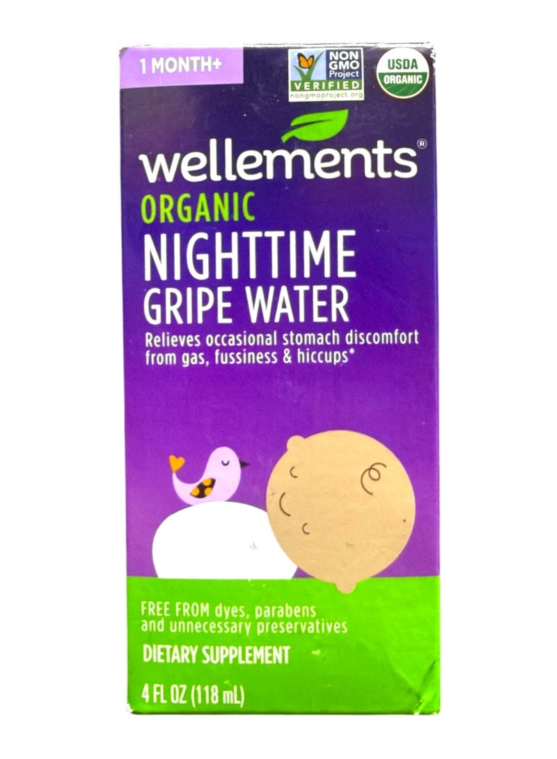 Wellements Organic Nighttime Gripe Water | Bedtime Relief for Baby Gas, Colic & Fussiness | Sleepy Time Herbs Promote a Peaceful Night's Sleep | USDA Certified Organic & Non GMO | 1 Month +, 4 Fl Oz. - Image 1