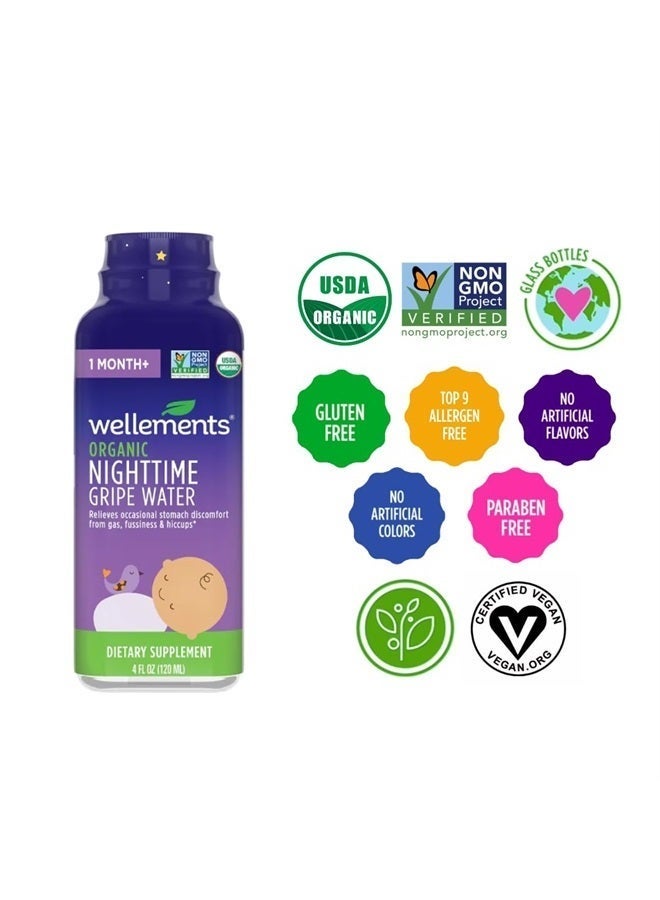 Wellements Organic Nighttime Gripe Water | Bedtime Relief for Baby Gas, Colic & Fussiness | Sleepy Time Herbs Promote a Peaceful Night's Sleep | USDA Certified Organic & Non GMO | 1 Month +, 4 Fl Oz. - Image 4