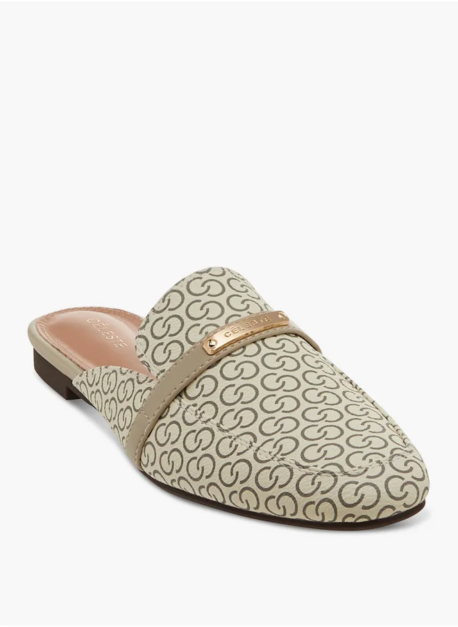 سيليست Women's Monogram Print Slip-On Mules with Metal Accent