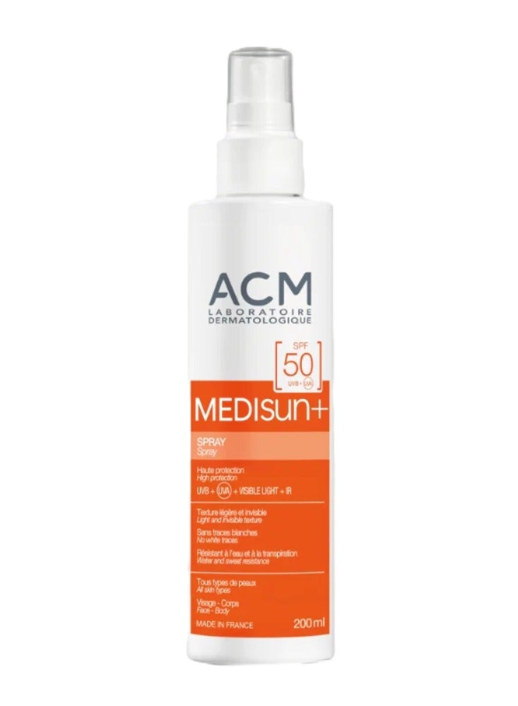 ACM Medisun+ Spray SPF 50, 200 ml – High Sun Protection Against UVA, UVB, Blue Light & Infrared, Non-Greasy & Hydrating