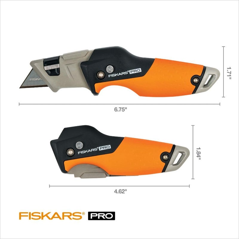 Fiskars سكين utility قابلة للطي قابلة للسحب، قاطع صناديق بشفرة كربون ماكس طويلة الأمد ونظام أمان مزدوج القفل، برتقالي/أسود - Image 2