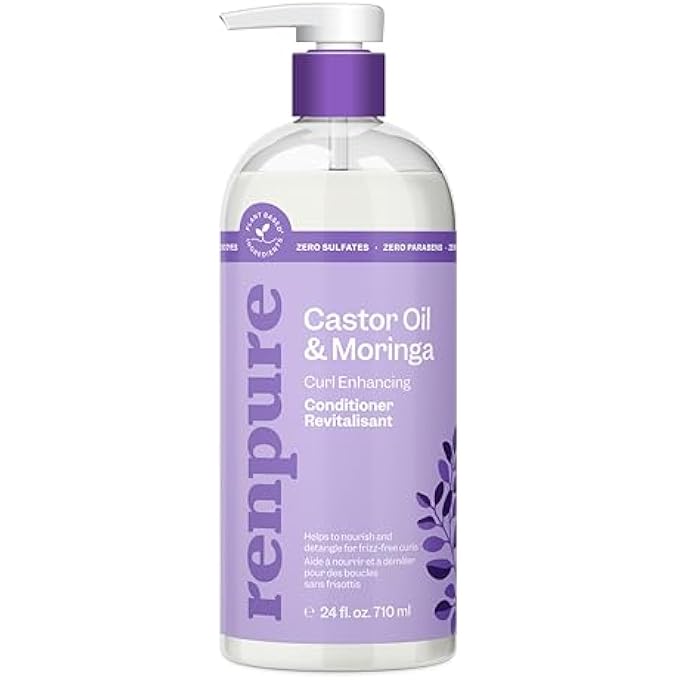 Renpure CASTOR OIL & MORINGA CURL ENHANCING CONDITIONER - FOR MOISTURIZED, DETANGLED & FRIZZ-FREE CURLS - WITH CASTOR OIL & MORINGA SEED OIL - FOR WAVY TO CURLY HAIR -24 FL OZ - Image 1