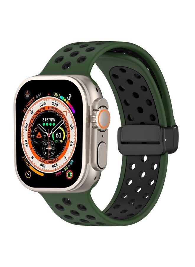 Generic Replacement Strap For Apple Watch Ultra 49mm Magnetic Buckle Silicone Watch Band Army Green Black 