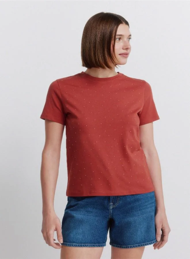 Polka-dot short sleeve round neck straight T-shirt