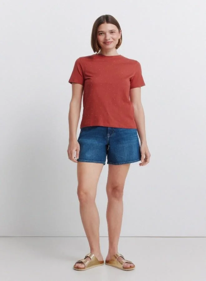 Springfield  Polka-dot short sleeve round neck straight T-shirt for Women | Best Price UAE