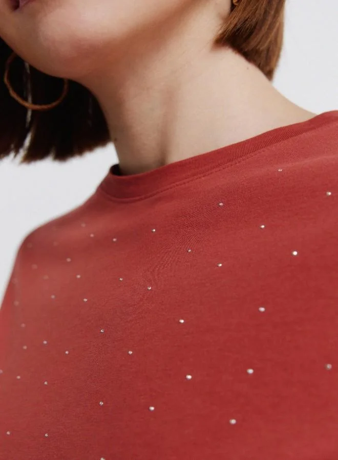 Springfield  Polka-dot short sleeve round neck straight T-shirt for Women | Best Price UAE