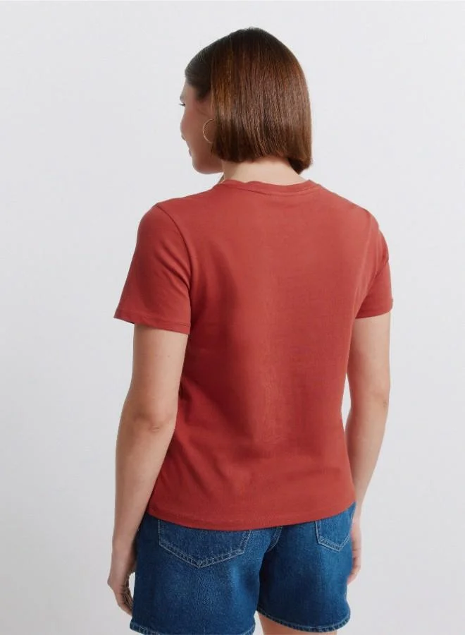 Springfield  Polka-dot short sleeve round neck straight T-shirt for Women | Best Price UAE