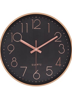 Zaros Silent Wall Clock, 12 Inch Battery Operated Non-ticking Arabic Numeral Clock, Round Decorative Clock for Home, Kitchen, Café, Hotel, Office Décor (Black-Rose Gold)  - Image 1