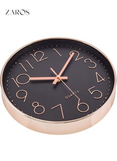 Zaros Silent Wall Clock, 12 Inch Battery Operated Non-ticking Arabic Numeral Clock, Round Decorative Clock for Home, Kitchen, Café, Hotel, Office Décor (Black-Rose Gold)  - Image 5