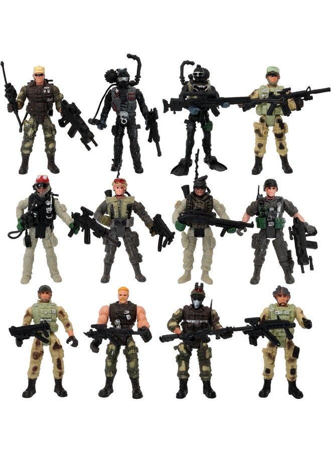 PowerTRC PowerTRC 12 Pack Toy Soldiers Action Figures - US Army Men and Special Forces SWAT Team, Joint Movable with Military Weapons Accessories for Boys 8-12  - Image 1