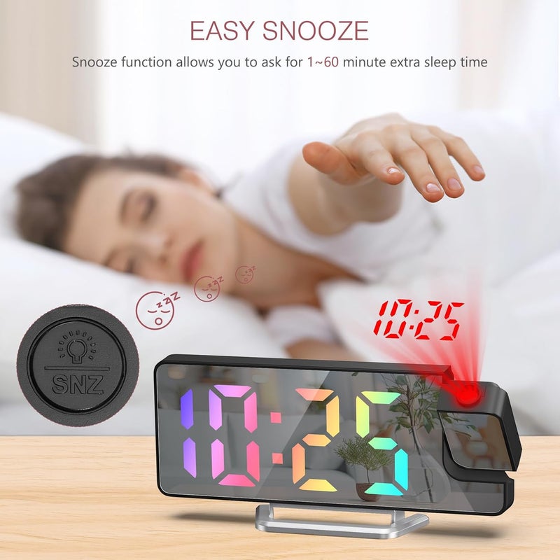 LOFICOPER Projection Alarm Clock, LED Alarm Clock with Rotatable Projection, Temperature Display, Adjustable Brightness, Snooze, 7.9'' Large Display Digital for Home, Bedroom, Office - Image 5