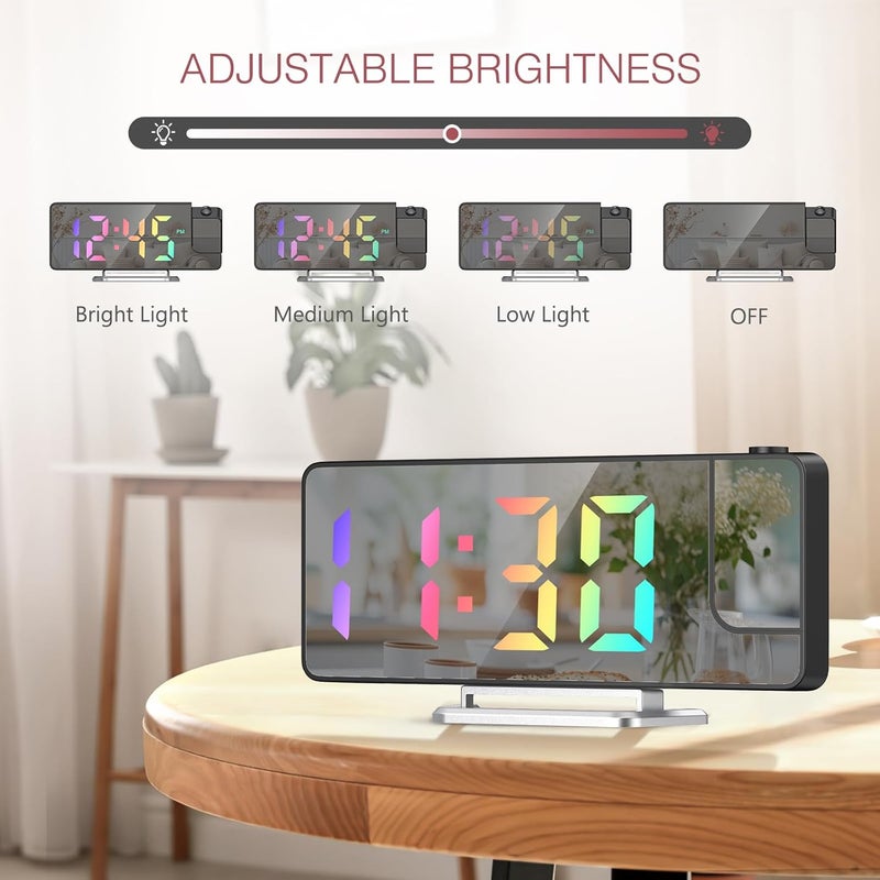 LOFICOPER Projection Alarm Clock, LED Alarm Clock with Rotatable Projection, Temperature Display, Adjustable Brightness, Snooze, 7.9'' Large Display Digital for Home, Bedroom, Office - Image 3