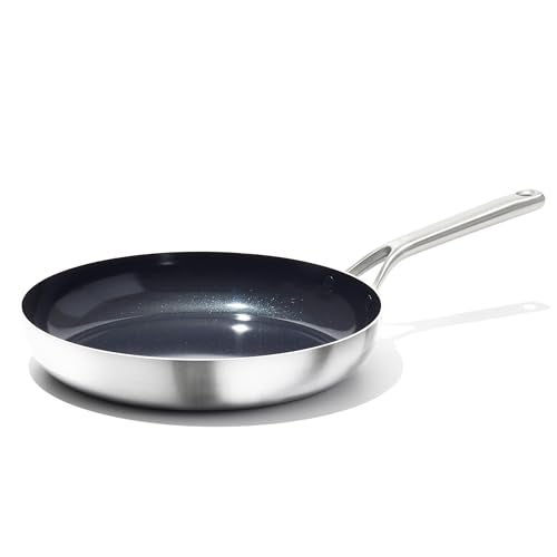 OXO Mira 12 Frying Pan Skillet TriPly Stainless Steel NonToxic PFASFree Ceramic Nonstick Induction Suitable Multi Clad Dishwasher Oven Safe Metal Utensil Safe Silver - Image 1