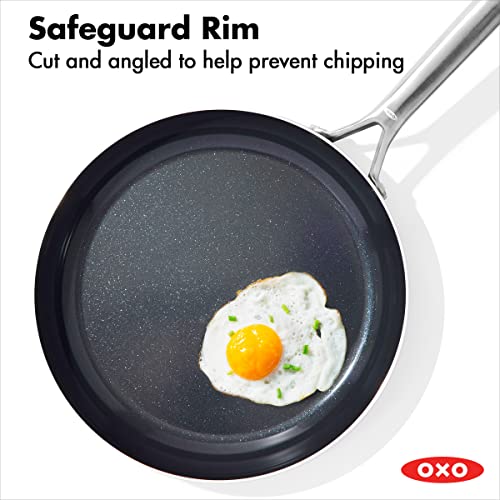 OXO Mira 12 Frying Pan Skillet TriPly Stainless Steel NonToxic PFASFree Ceramic Nonstick Induction Suitable Multi Clad Dishwasher Oven Safe Metal Utensil Safe Silver - Image 3