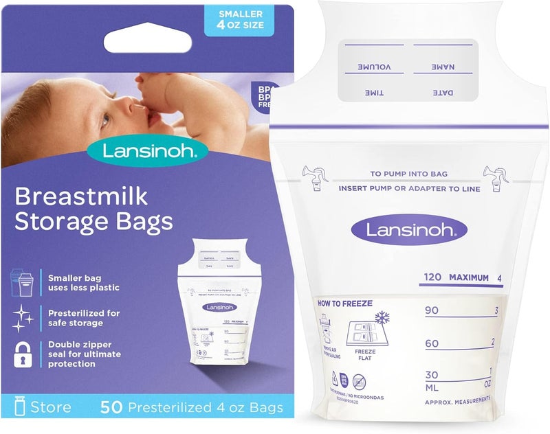 Lansinoh Breastmilk Storage Bags, 50 Count, 4 Ounce - Image 1