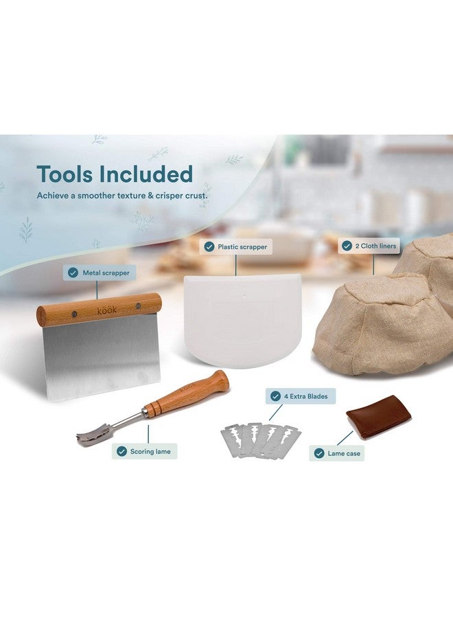 Kook Proofing Set, Sourdough Bread, 2 Rattan 9 Inch Banneton Baskets, 2 Basket Covers, Metal Scraper, Plastic Scraper, Scoring Lame, 5 Blades and Case, Baking Kit, Dough Bowls, Round Shape - Image 4