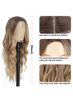 NAYOO NAYOO Long Ombre Blonde Wavy Wig for Women 26 Inch Middle Part Curly Wavy Wig Natural Looking Synthetic Heat Resistant Fiber Wig for Daily Party Use (Ombre Blonde)  - Image 4