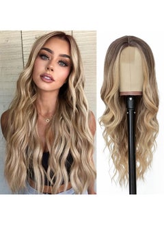 NAYOO NAYOO Long Ombre Blonde Wavy Wig for Women 26 Inch Middle Part Curly Wavy Wig Natural Looking Synthetic Heat Resistant Fiber Wig for Daily Party Use (Ombre Blonde)  - Image 1