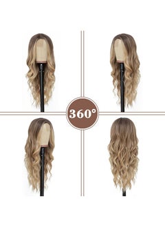 NAYOO NAYOO Long Ombre Blonde Wavy Wig for Women 26 Inch Middle Part Curly Wavy Wig Natural Looking Synthetic Heat Resistant Fiber Wig for Daily Party Use (Ombre Blonde)  - Image 3