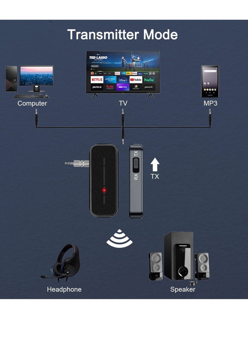 Y&D Bluetooth 5.0 Aux Music Adapter - Portable Wireless Transmitter Receiver Supports Hands-Free Calls with Mic for Car Audio Home Stereo Wired Headphones TV 4H Battery Life - Image 3