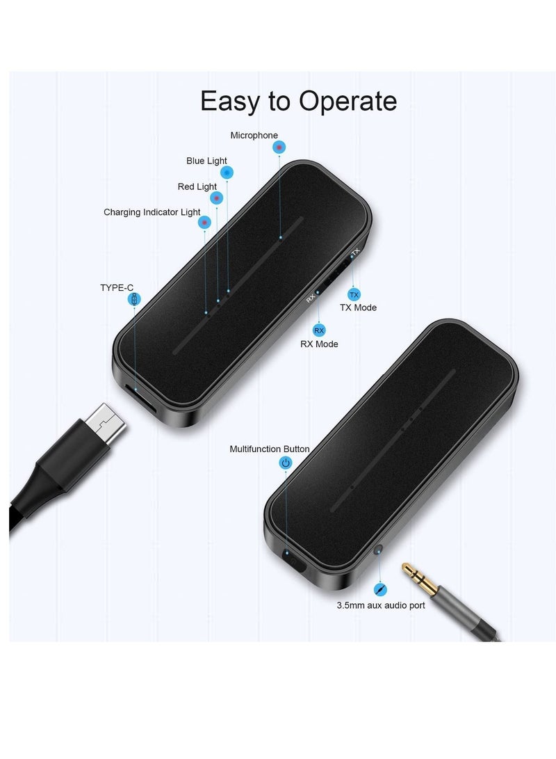 Y&D Bluetooth 5.0 Aux Music Adapter - Portable Wireless Transmitter Receiver Supports Hands-Free Calls with Mic for Car Audio Home Stereo Wired Headphones TV 4H Battery Life - Image 5