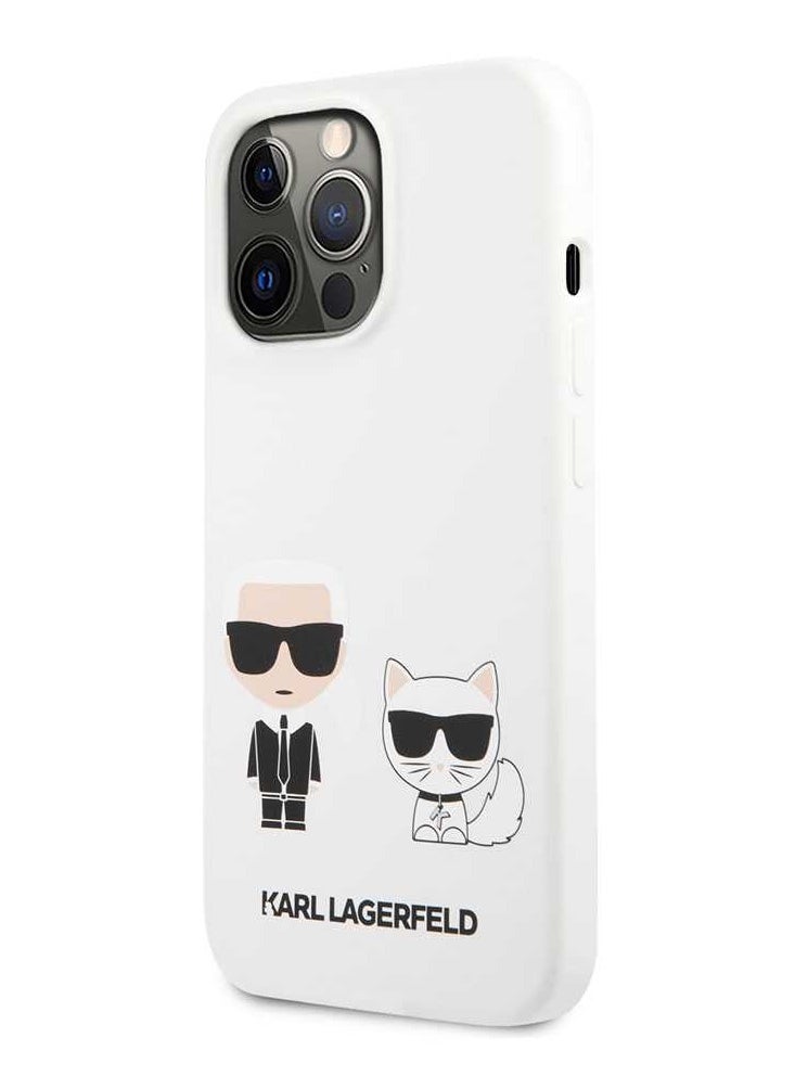 Karl Lagerfeld - iPhone 13 Pro Case Liquid Silicone Back Cover Karl and Choupette Head / Protection against scratches and impacts / Supports wireless charging / Easy to Clean - White - Image 1