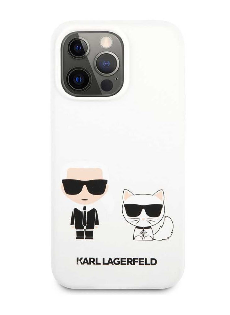 Karl Lagerfeld - iPhone 13 Pro Case Liquid Silicone Back Cover Karl and Choupette Head / Protection against scratches and impacts / Supports wireless charging / Easy to Clean - White - Image 1