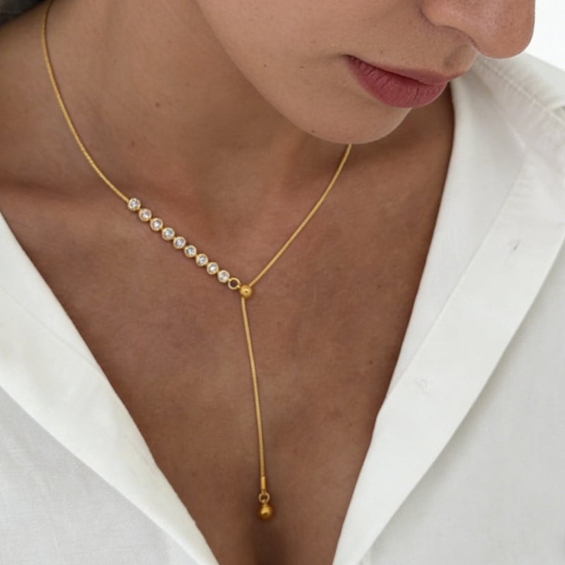 SHIXIN Luxury Minimalist Pull-Chain Rhinestone Necklace - Y-Shaped Snake Bone Clavicle Chain - Image 3