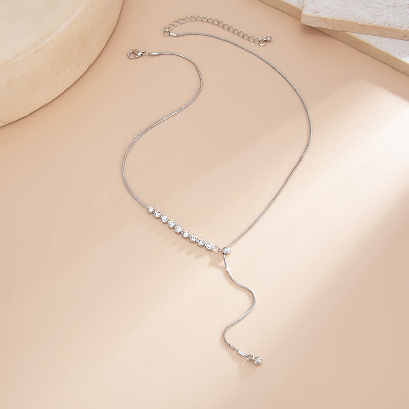 SHIXIN Luxury Minimalist Pull-Chain Rhinestone Necklace - Y-Shaped Snake Bone Clavicle Chain - Image 4